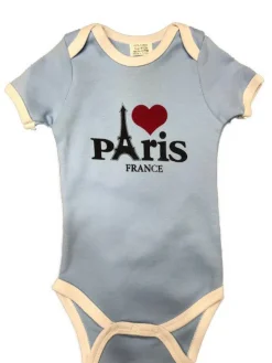 Body lembrança Paris branco e azul coração