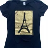Camiseta feminina Torre Eiffel Paris ouro vintage