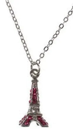 Colar Torre Eiffel prata com strass cor de rosa