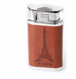 Esqueiro de couro marrom e metal Paris