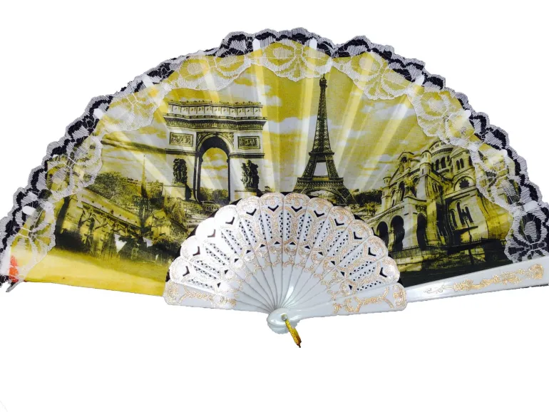 Leque lembrança de Paris branco e bege