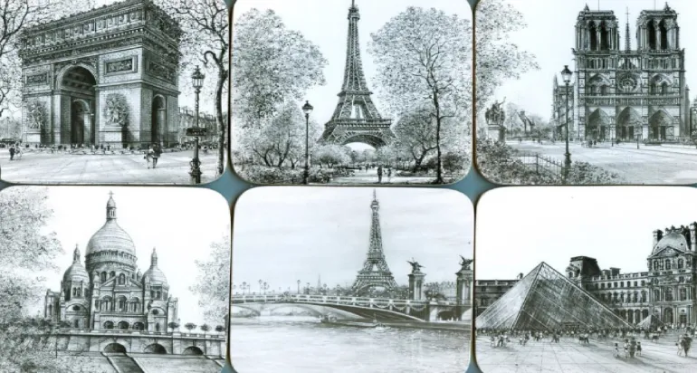 Porta-copos lembrança Paris preto e branco