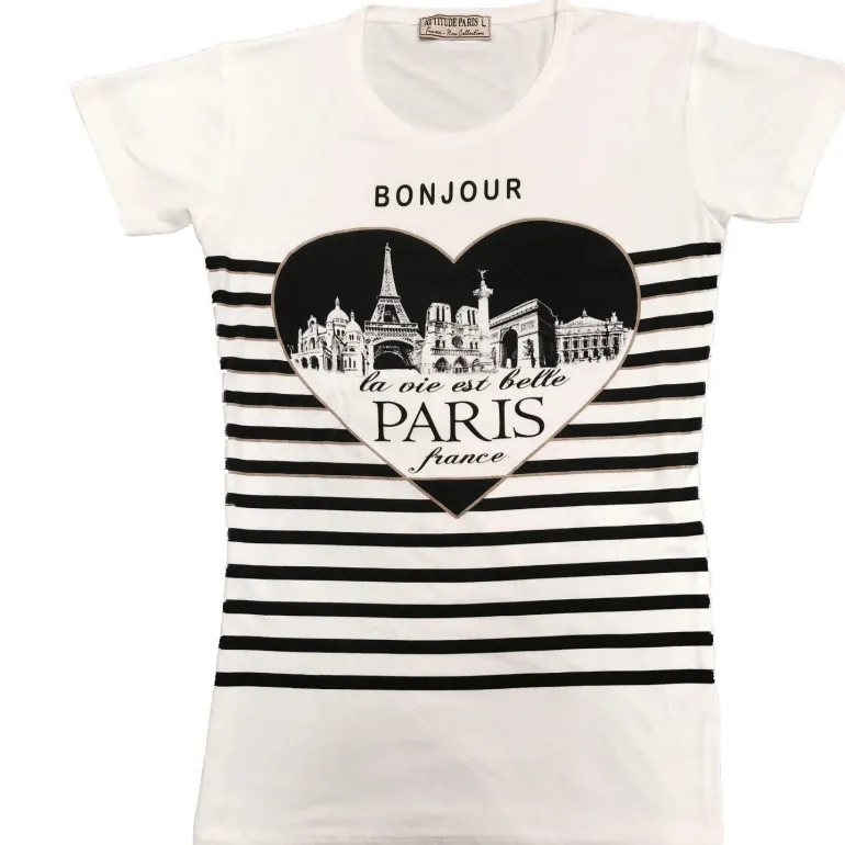 T-shirt Paris França " BONJOUR La vie est belle "