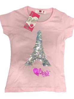 T-shirt Torre Eiffel com lantejoulas reversíveis