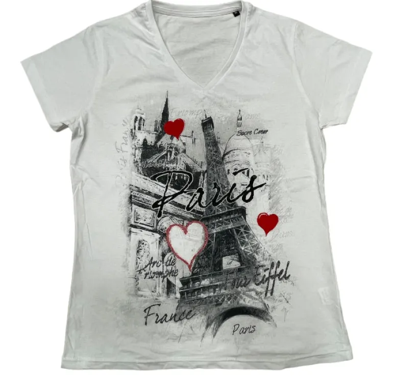 T-shirt Torre Eiffel Paris Coração com decote